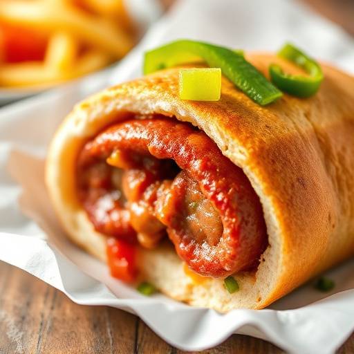A Boerewors roll with relish, served on a paper plate.