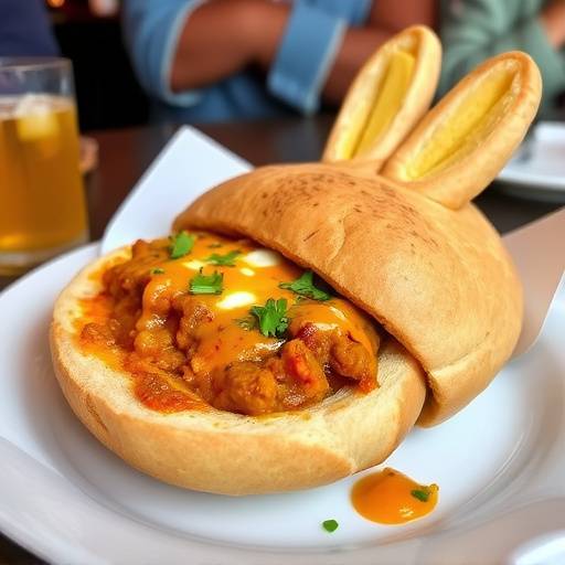 Bunny Chow, a hollowed-out loaf of bread filled with curry