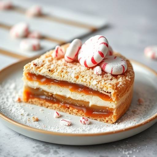 Image of a bowl of Peppermint Crisp Tart with layers of biscuits, caramel, and peppermint crisp chocolate