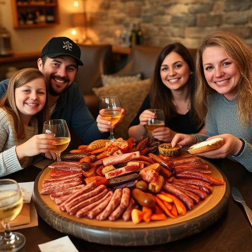Image of a family enjoying a platter of biltong and dro&euml;wors
